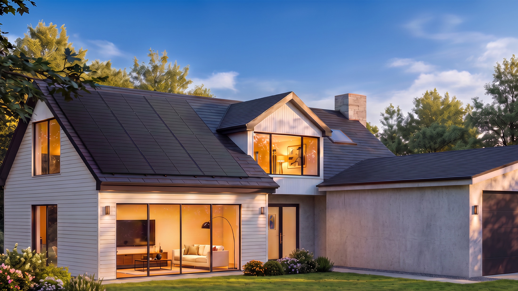 Maison rénovée au crépuscule